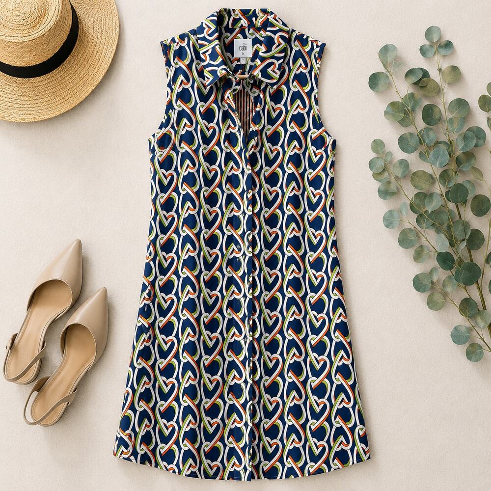 Cabi 5370 Amour Dress Heart Chain Print Button Up Shirt Women's XS